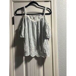 Maurices Blue White Striped Cold Shoulder Boho Top Size L